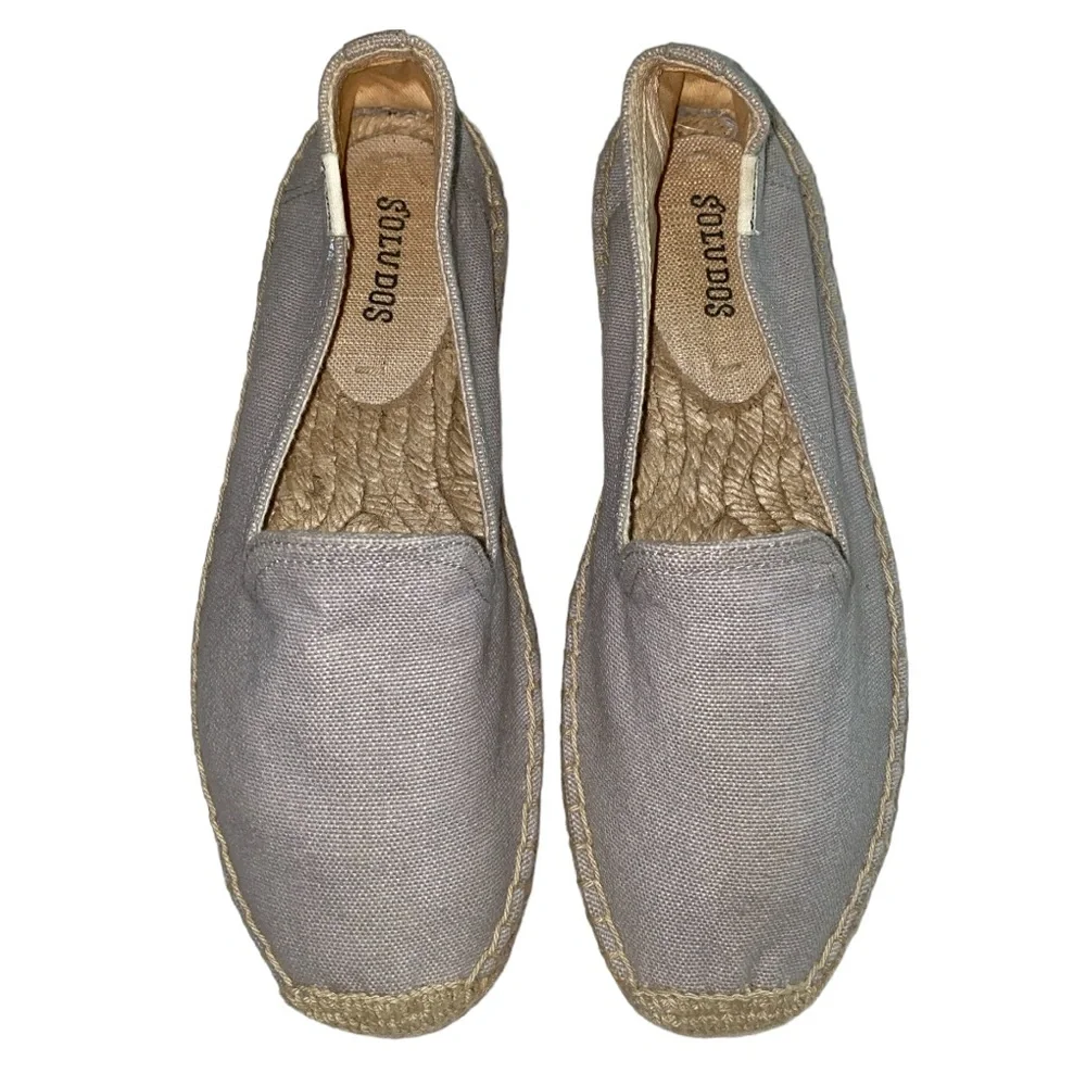 Soludos Leather Espadrille Grey Smoking Flats Size 6.5